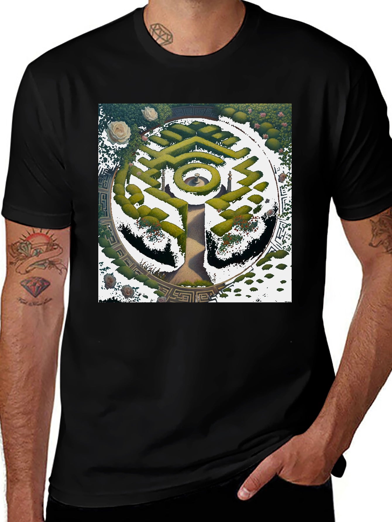 Maze Garden Graphic Tee - Stylish Nature Design