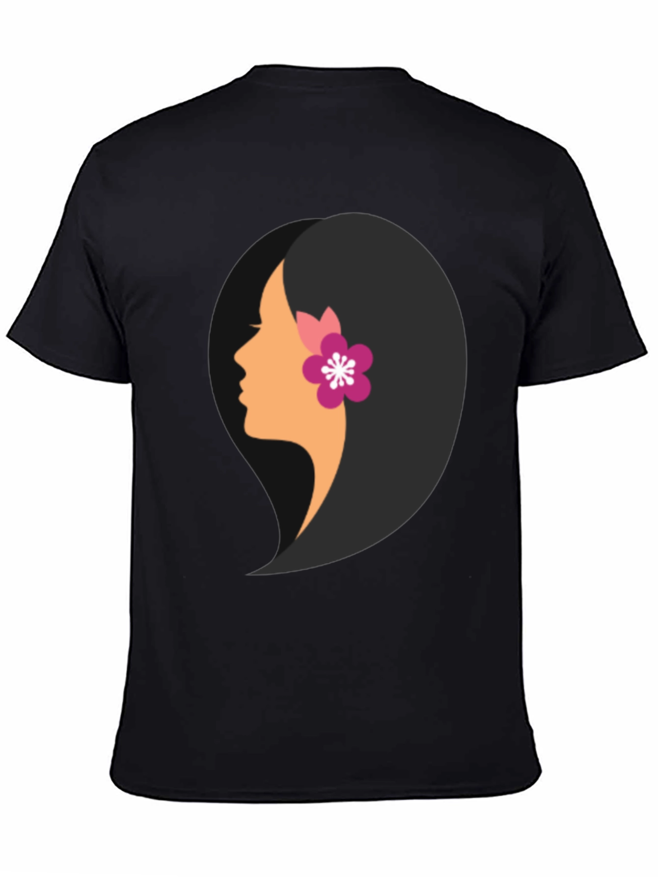 Black T-Shirt with Woman Profile Graphic