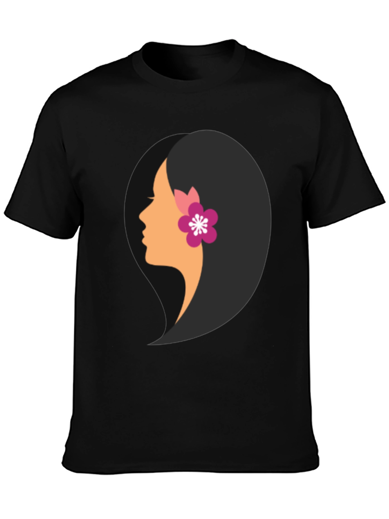 Black T-Shirt with Woman Profile Graphic