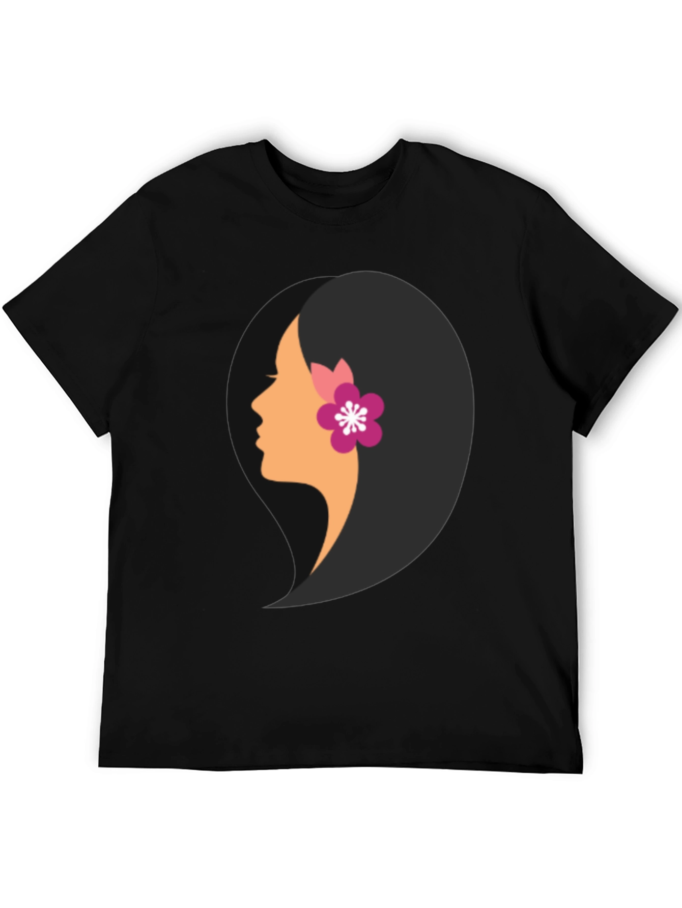 Black T-Shirt with Woman Profile Graphic