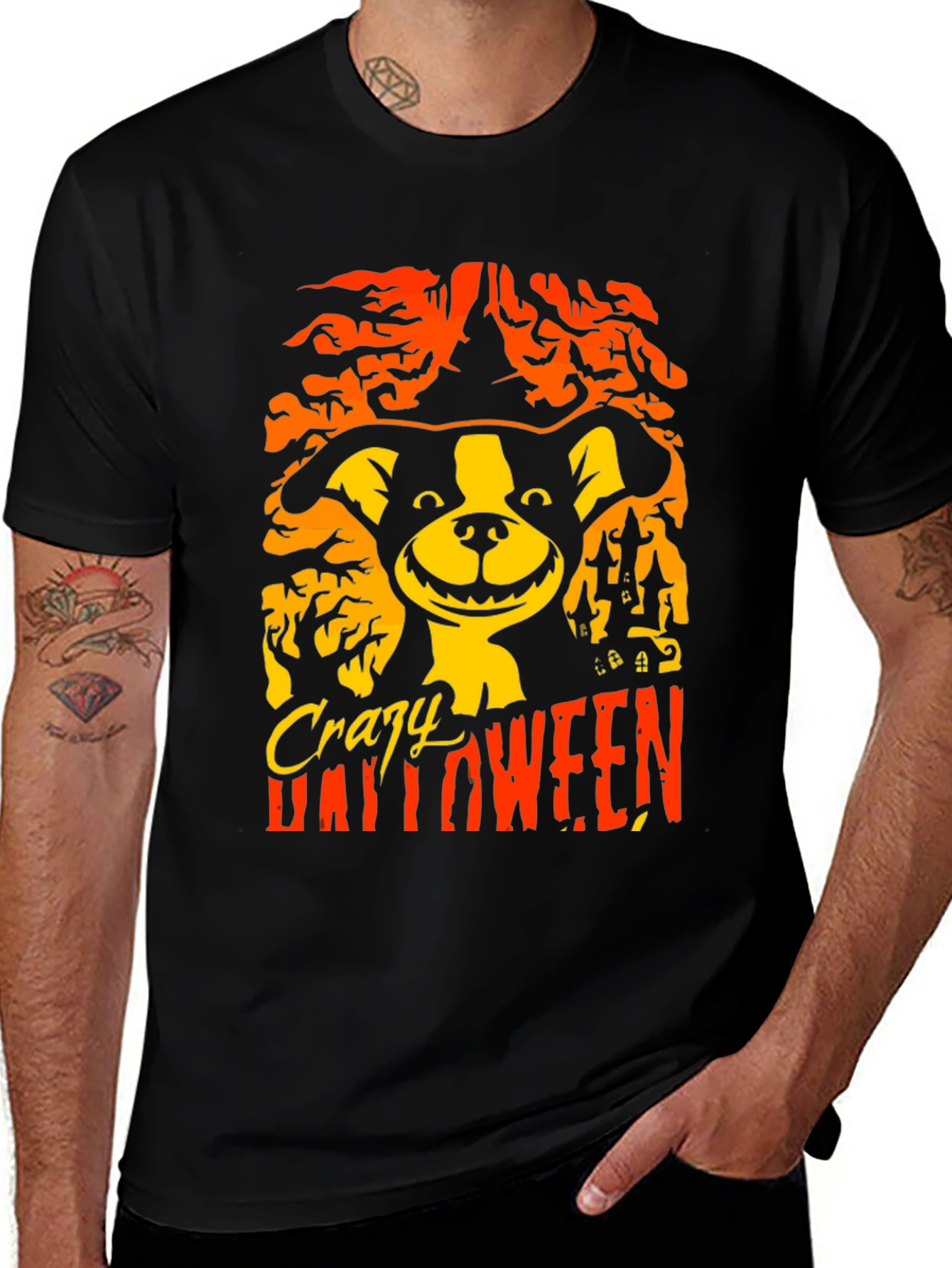 Crazy Halloween Dog T-Shirt - Mens Black Tee