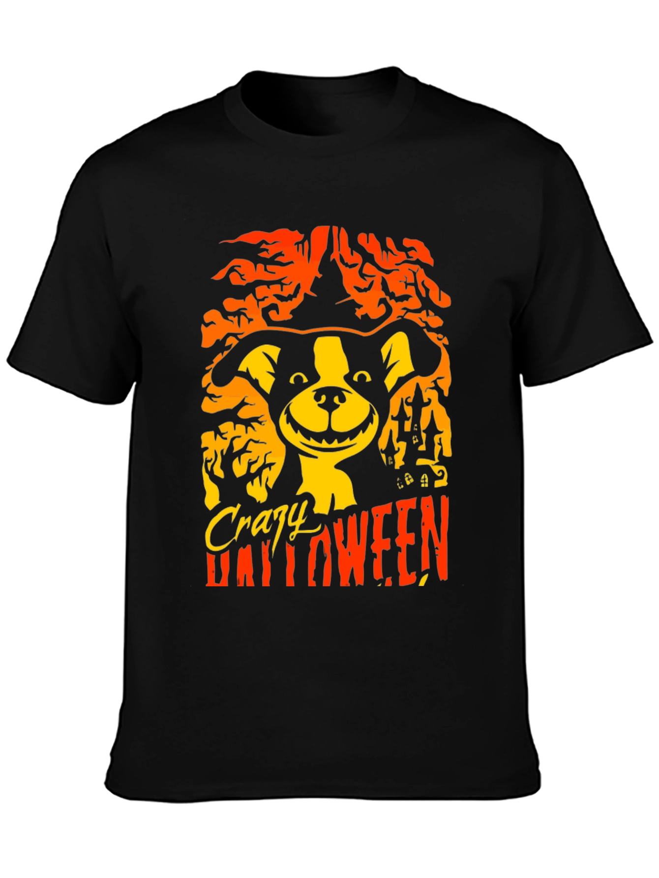 Crazy Halloween Dog T-Shirt - Mens Black Tee