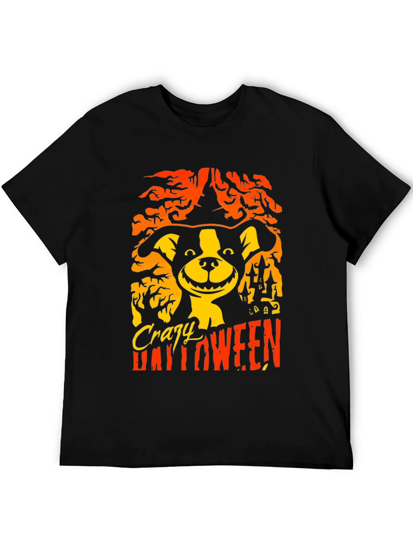 Crazy Halloween Dog T-Shirt - Mens Black Tee