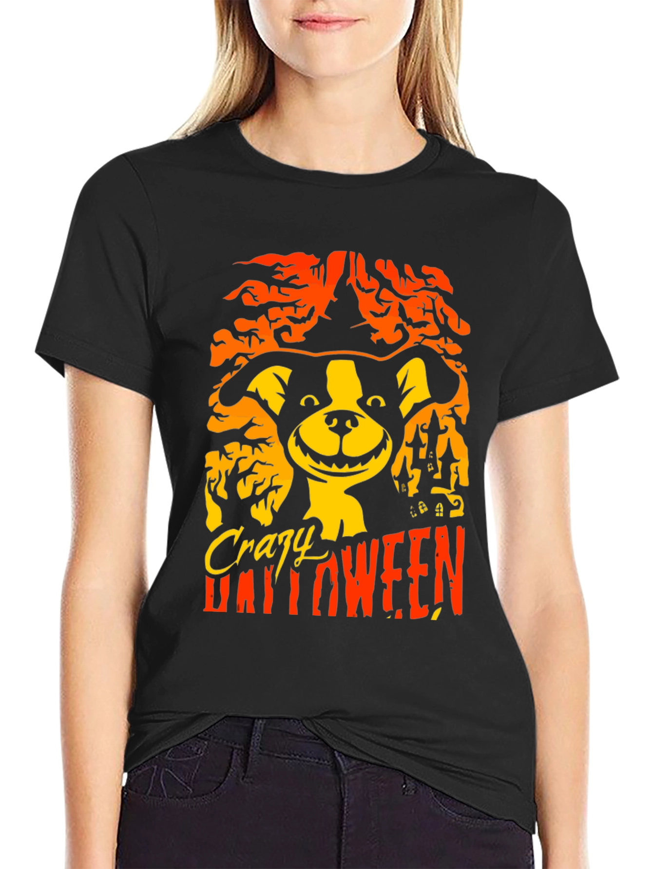 Crazy Halloween Dog T-Shirt - Mens Black Tee