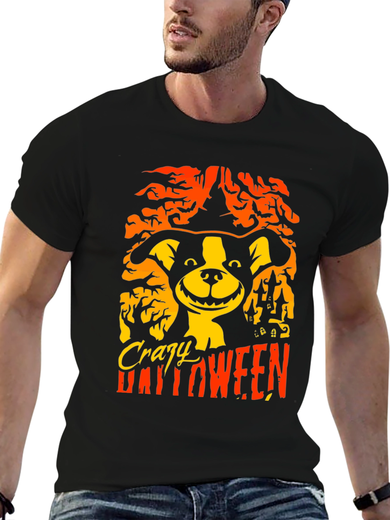 Crazy Halloween Dog T-Shirt - Mens Black Tee