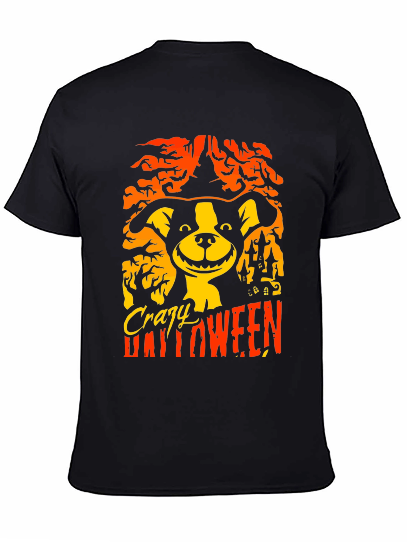Crazy Halloween Dog T-Shirt - Mens Black Tee