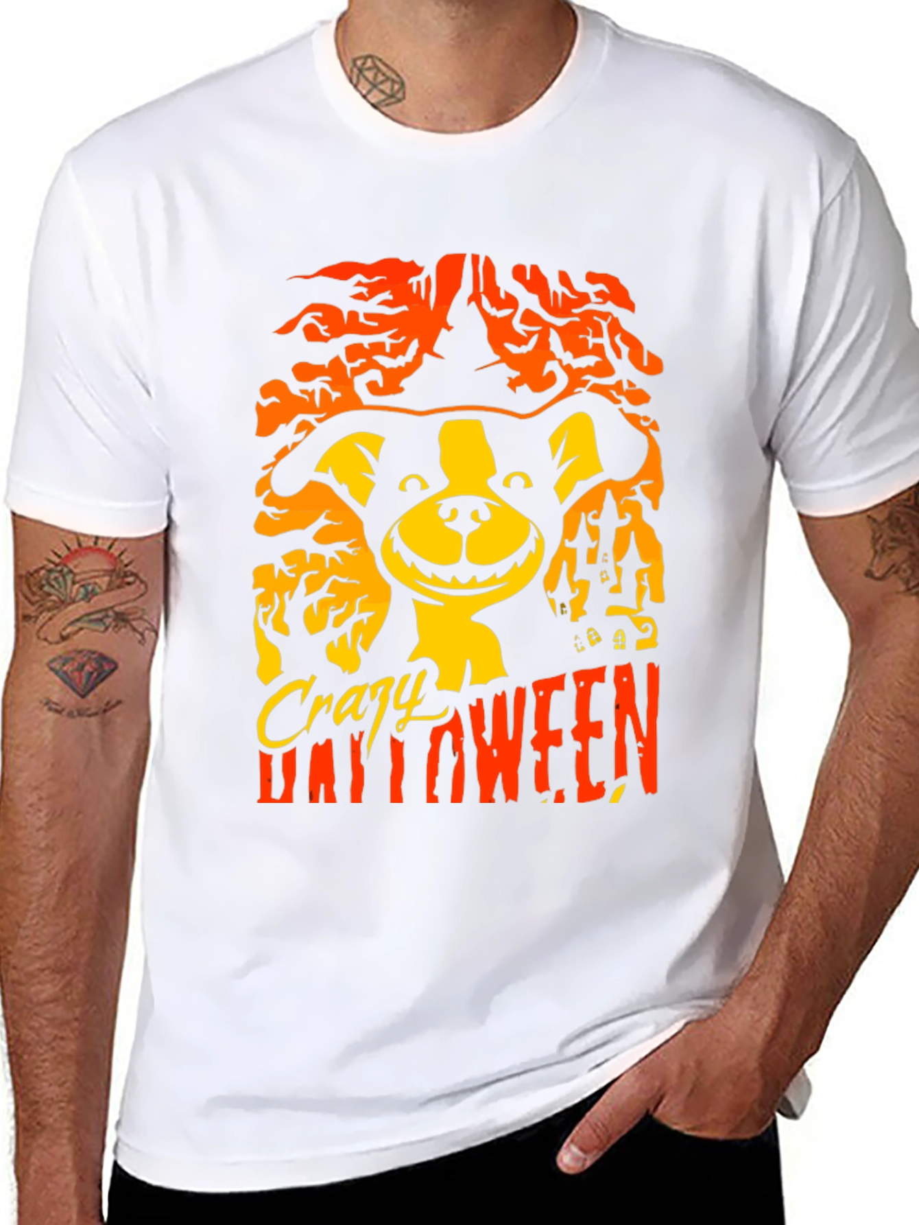 Crazy Halloween Dog T-Shirt - Mens Black Tee