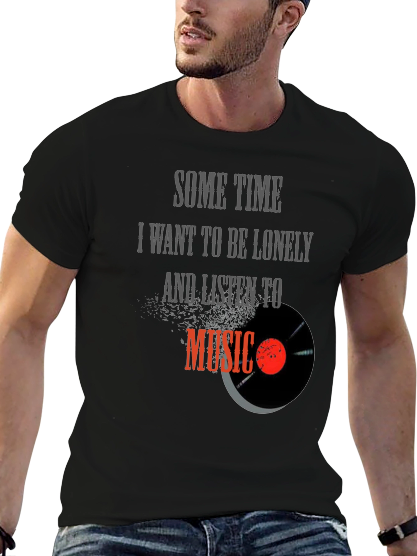 Lonely Music Lover Black T-Shirt