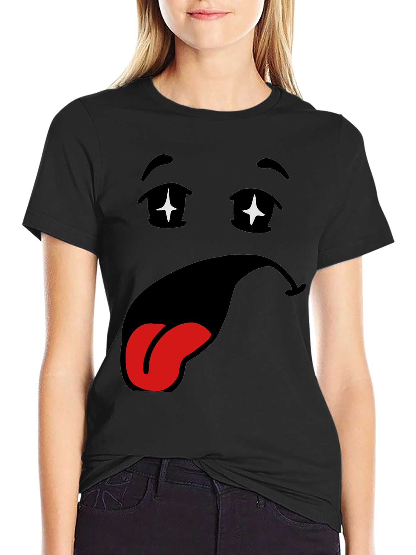 Funny Cartoon Face Black T-Shirt