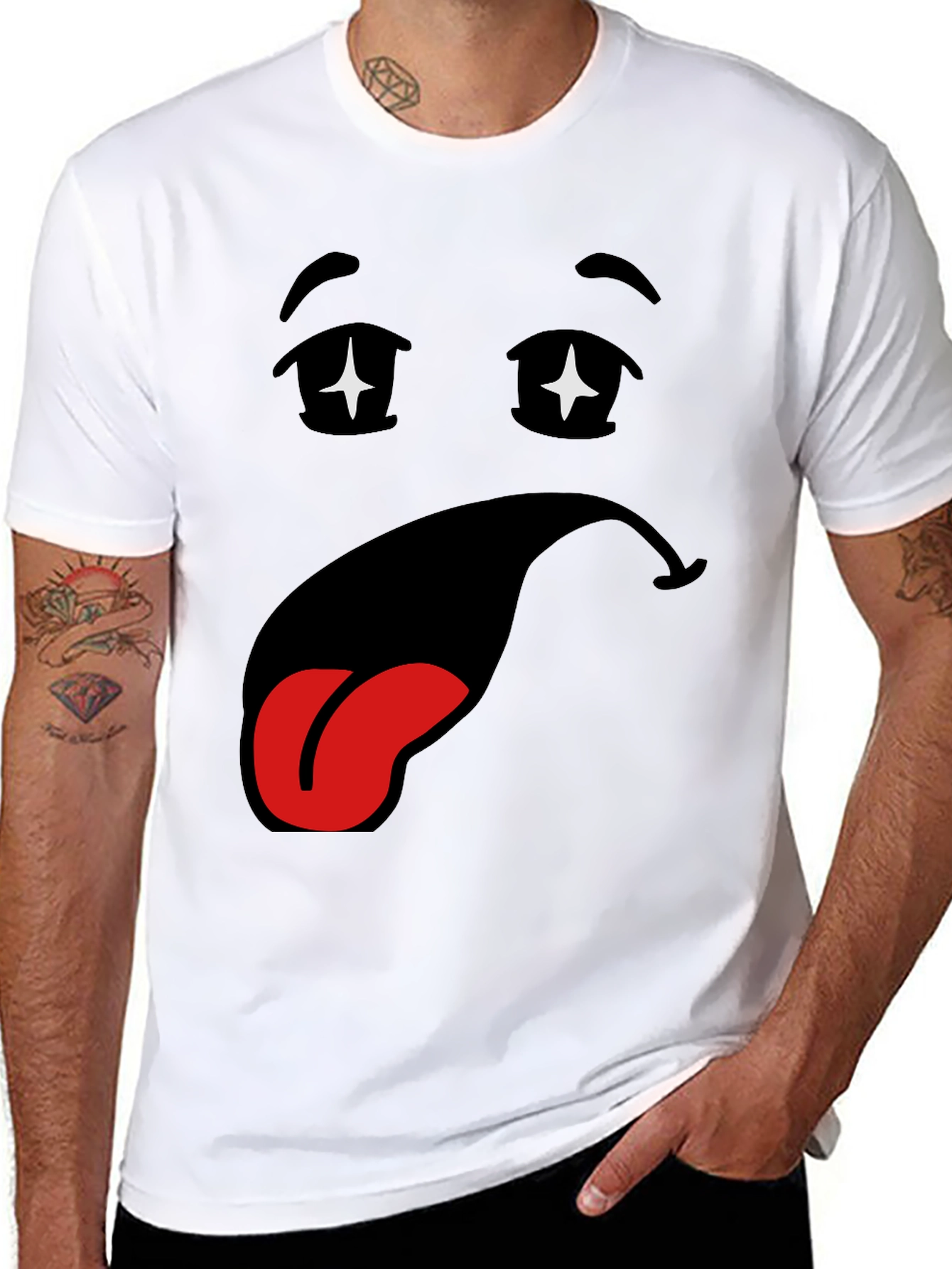 Funny Cartoon Face Black T-Shirt