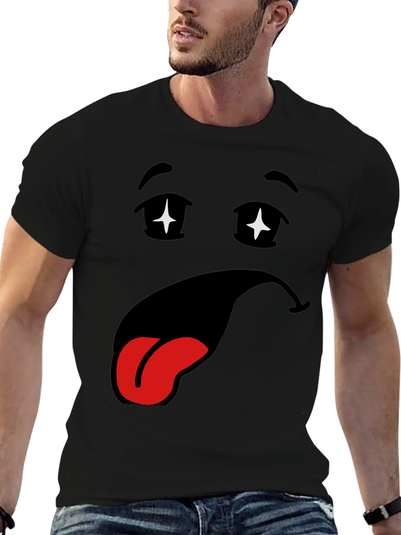 Funny Cartoon Face Black T-Shirt