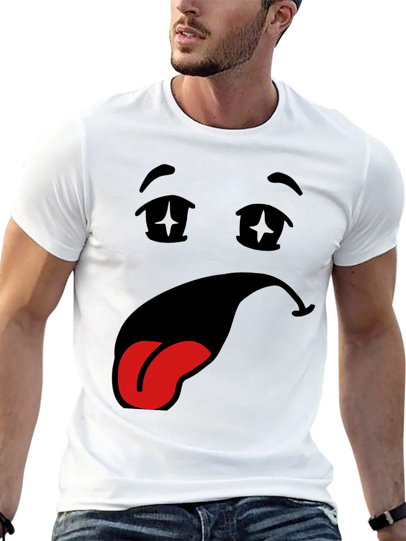 Funny Cartoon Face Black T-Shirt