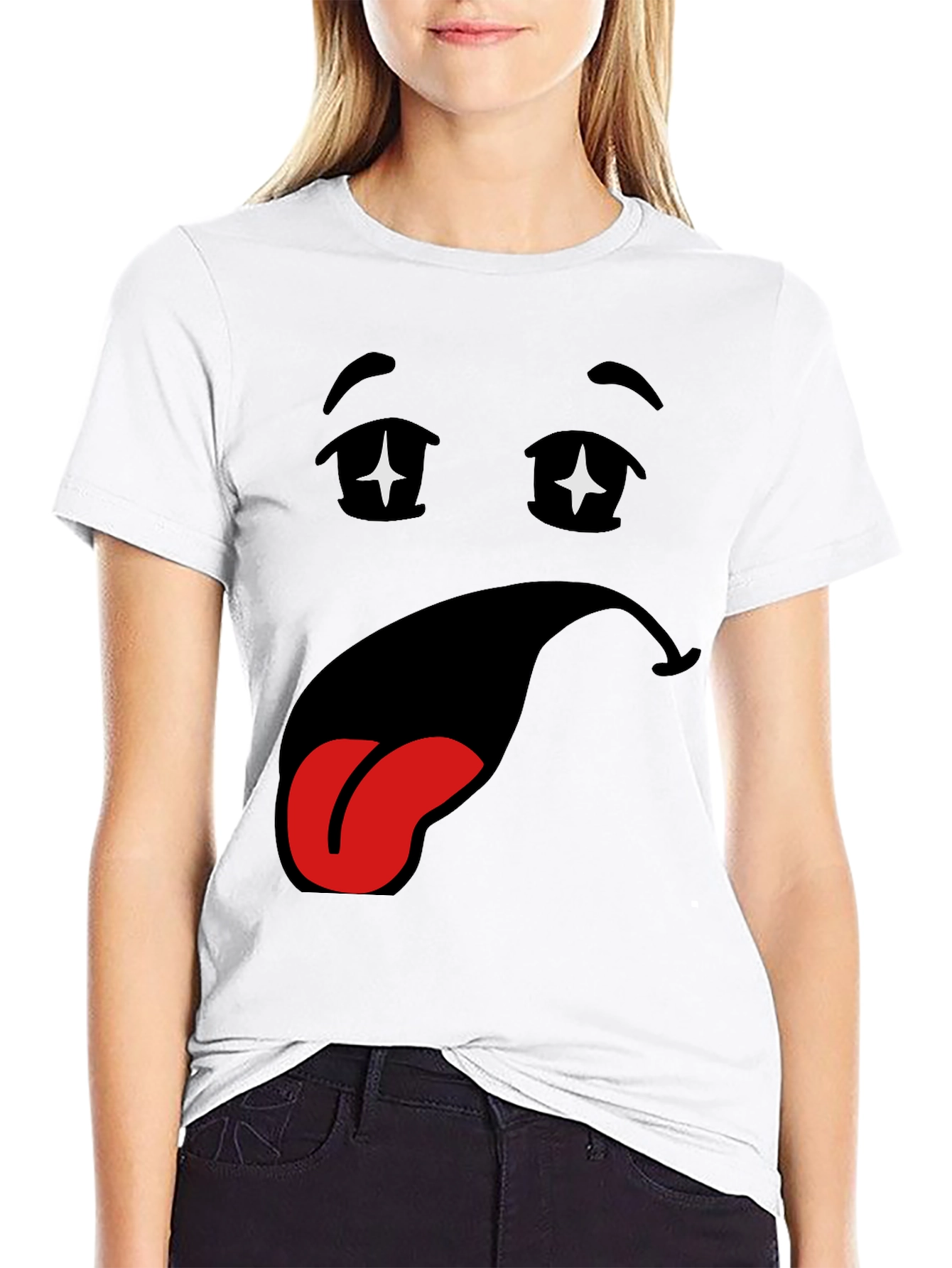 Funny Cartoon Face Black T-Shirt