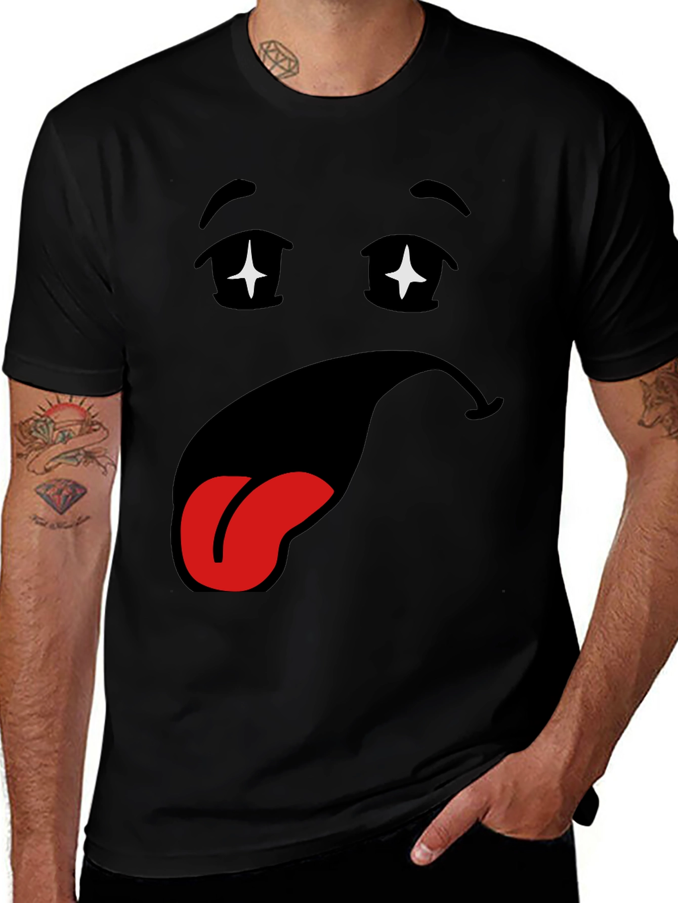 Funny Cartoon Face Black T-Shirt