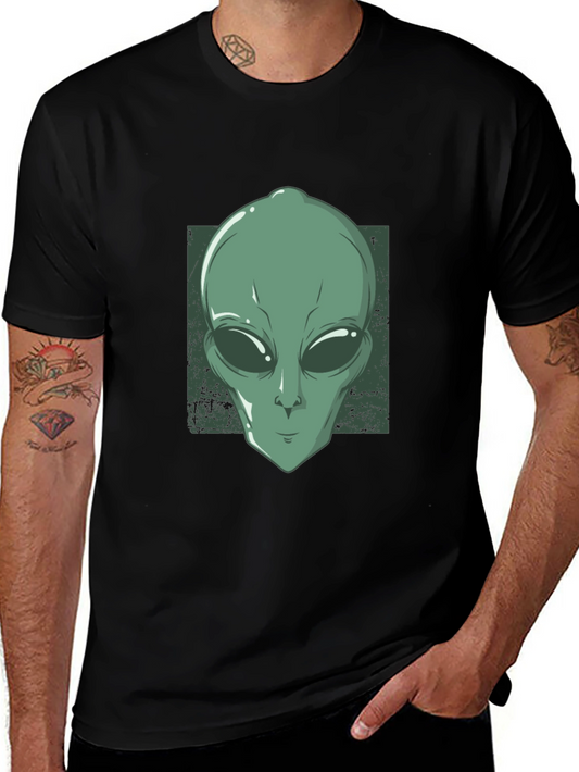 Alien Head Graphic Tee - Black Cotton T-Shirt