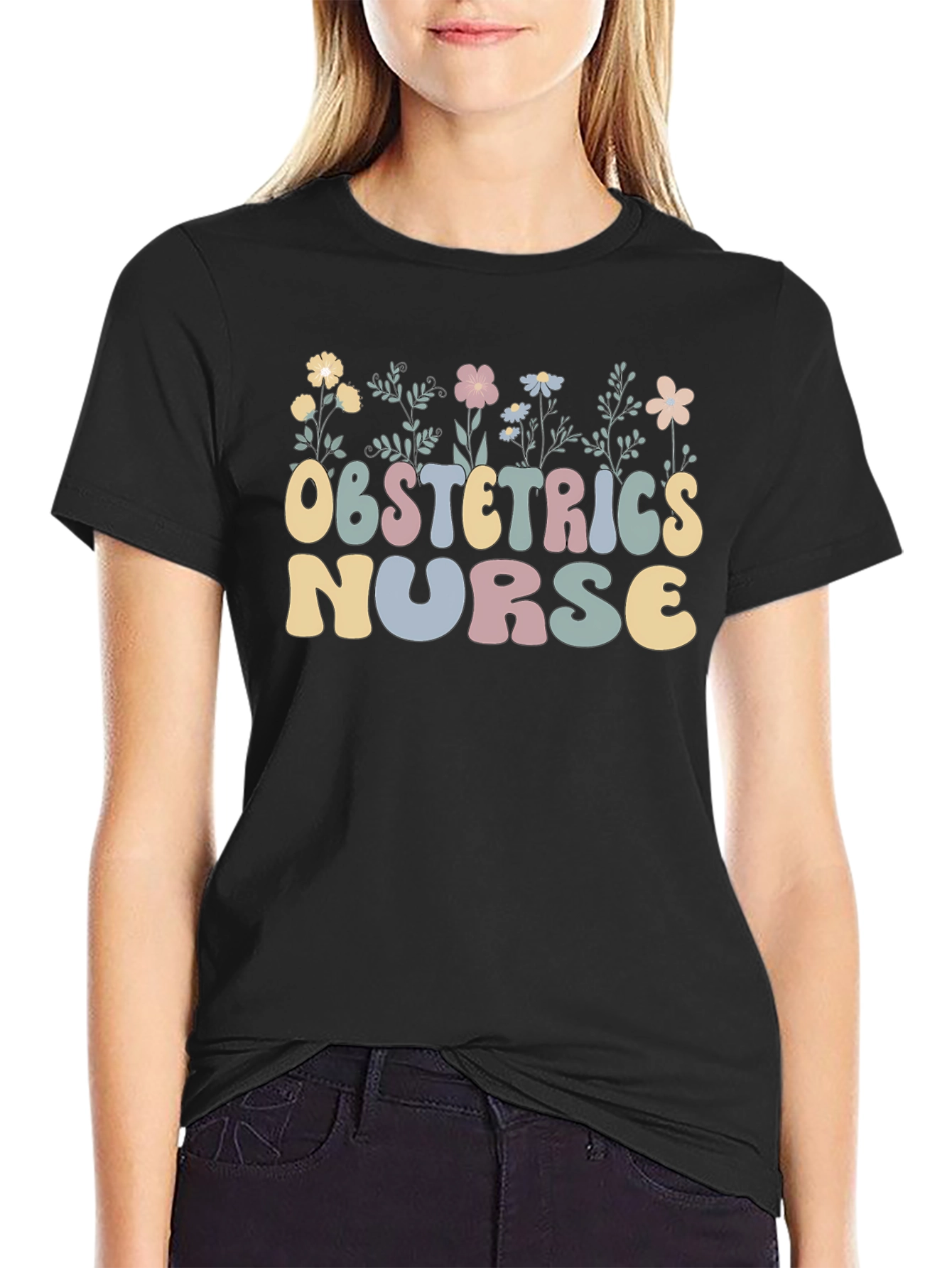 Obstetrics Nurse Floral Graphic T-Shirt
