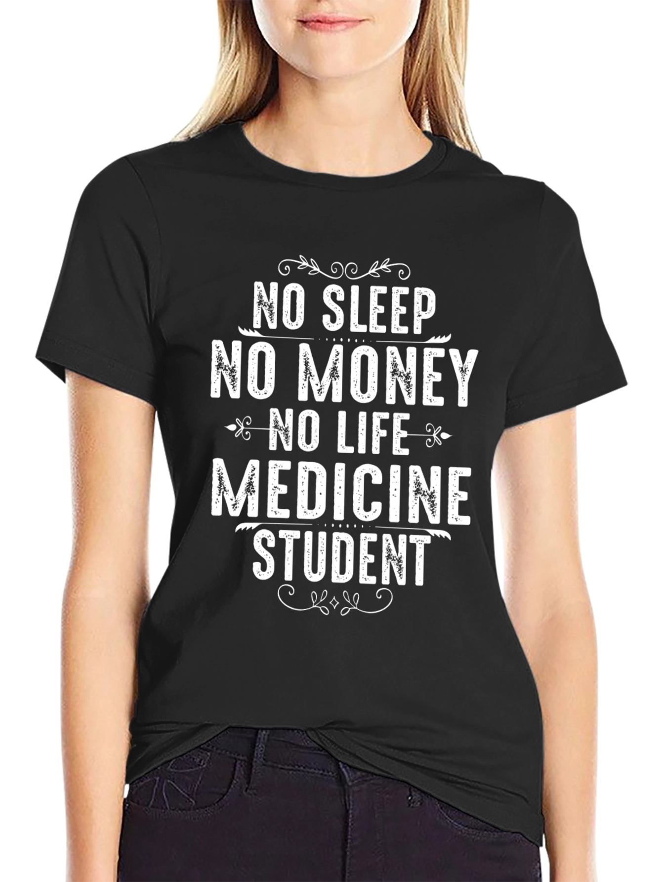 No Sleep Medicine Student Black Graphic T-Shirt