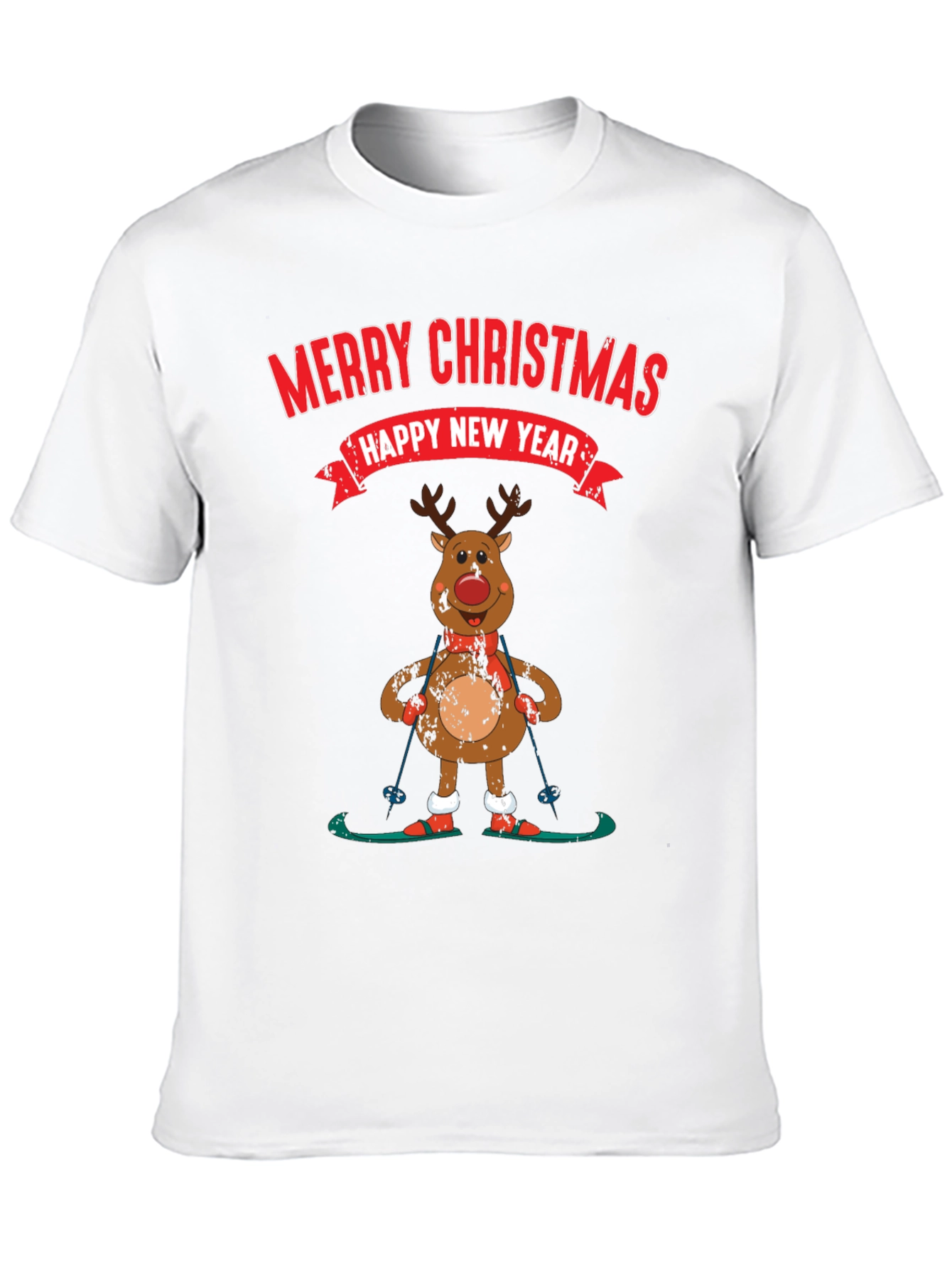 Merry Christmas Reindeer Skiing T-Shirt