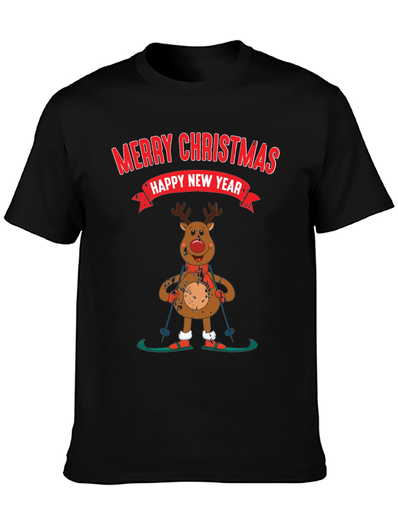 Merry Christmas Reindeer Skiing T-Shirt