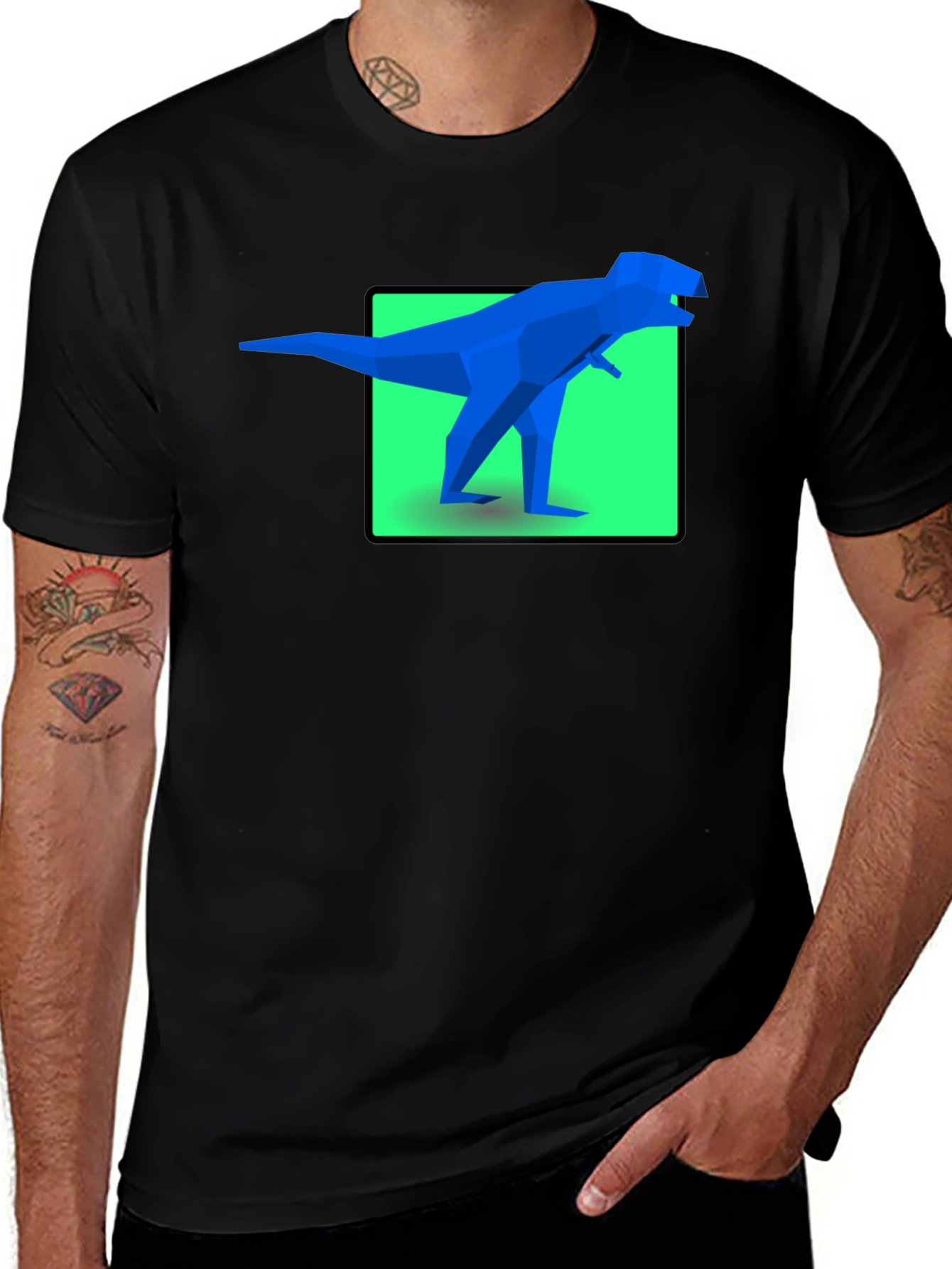 Geometric Dinosaur Graphic Tee - Bold Black Shirt