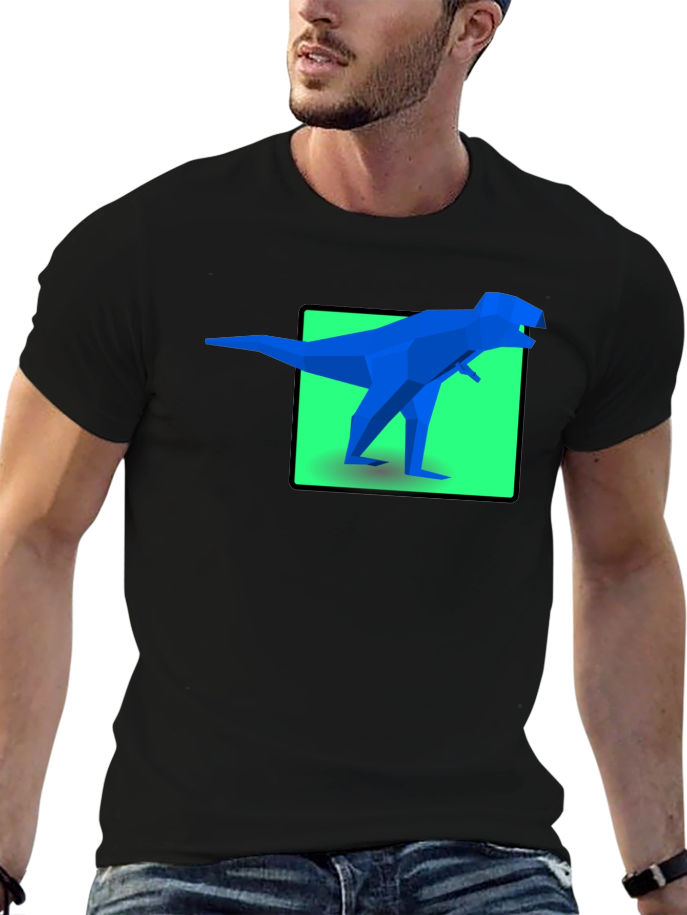 Geometric Dinosaur Graphic Tee - Bold Black Shirt