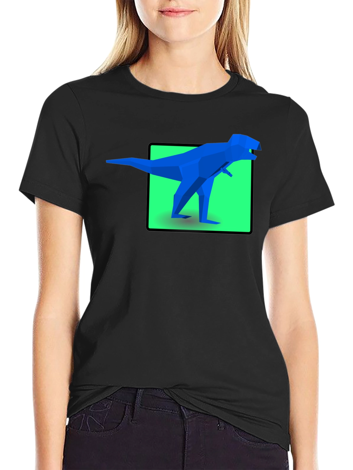 Geometric Dinosaur Graphic Tee - Bold Black Shirt