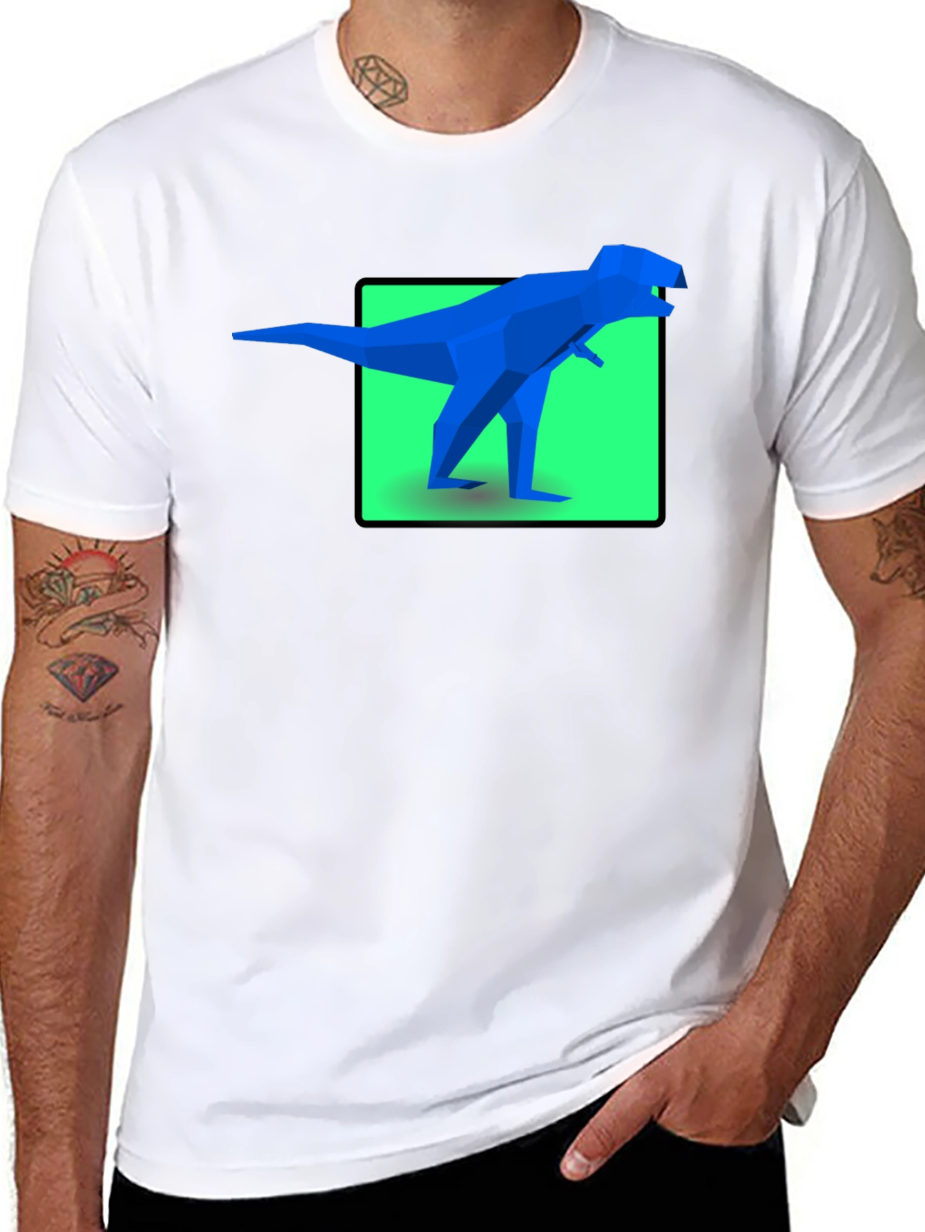 Geometric Dinosaur Graphic Tee - Bold Black Shirt