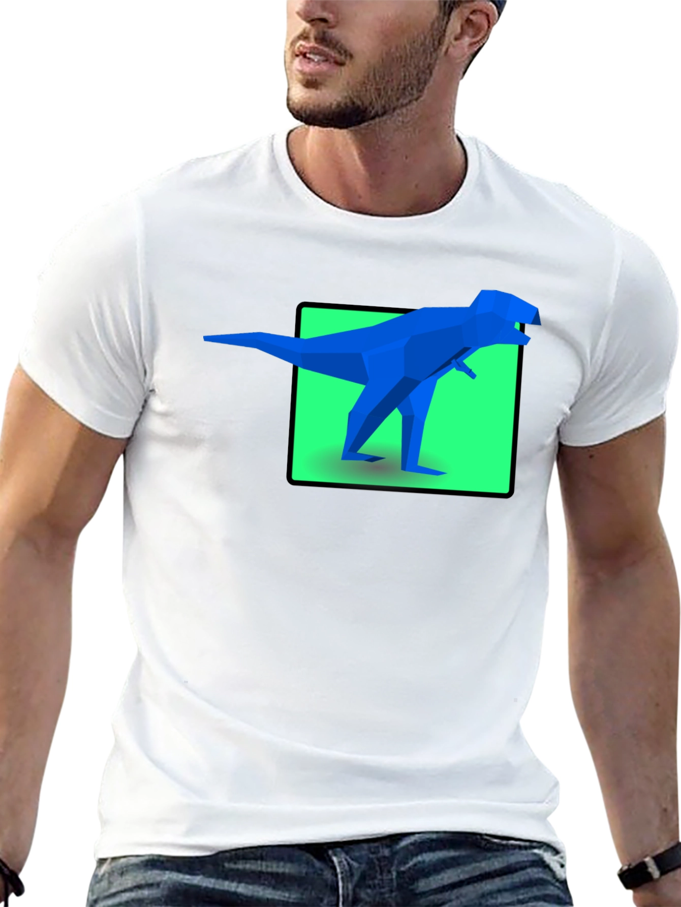Geometric Dinosaur Graphic Tee - Bold Black Shirt