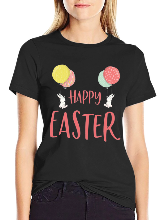 Happy Easter Bunny Balloon Black T-Shirt