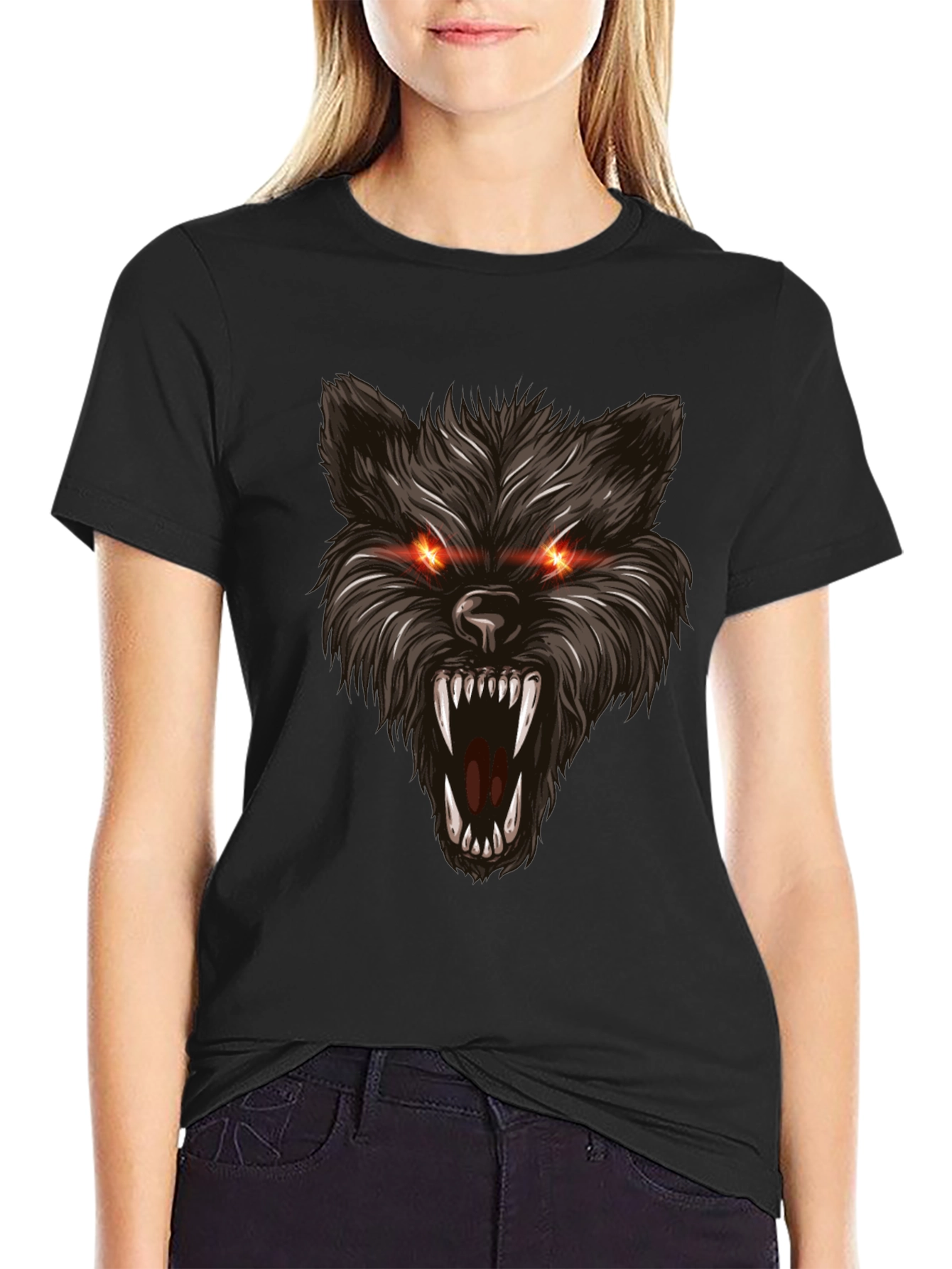 Mens Black Wolf Graphic T-Shirt