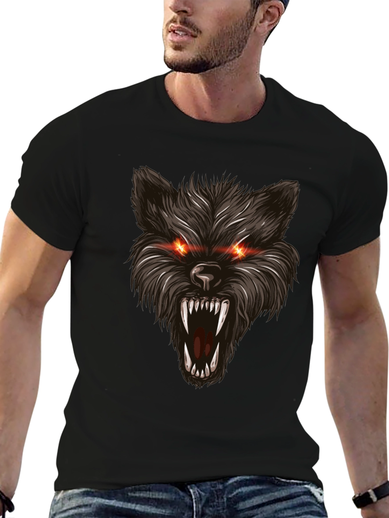Mens Black Wolf Graphic T-Shirt