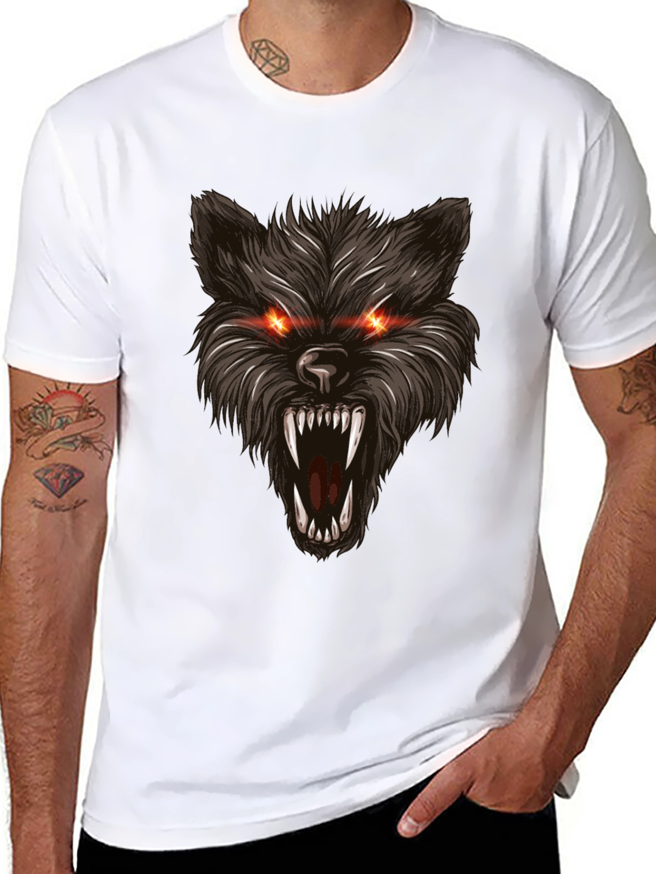 Mens Black Wolf Graphic T-Shirt