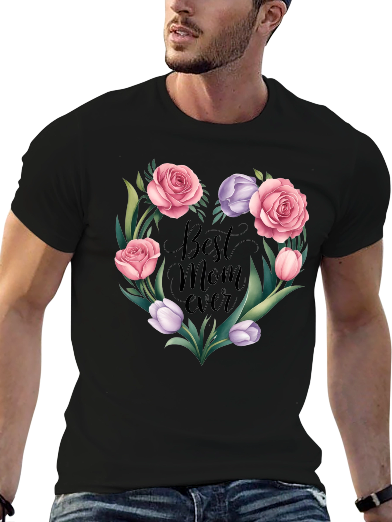 Best Mom Ever Floral Heart Graphic Tee