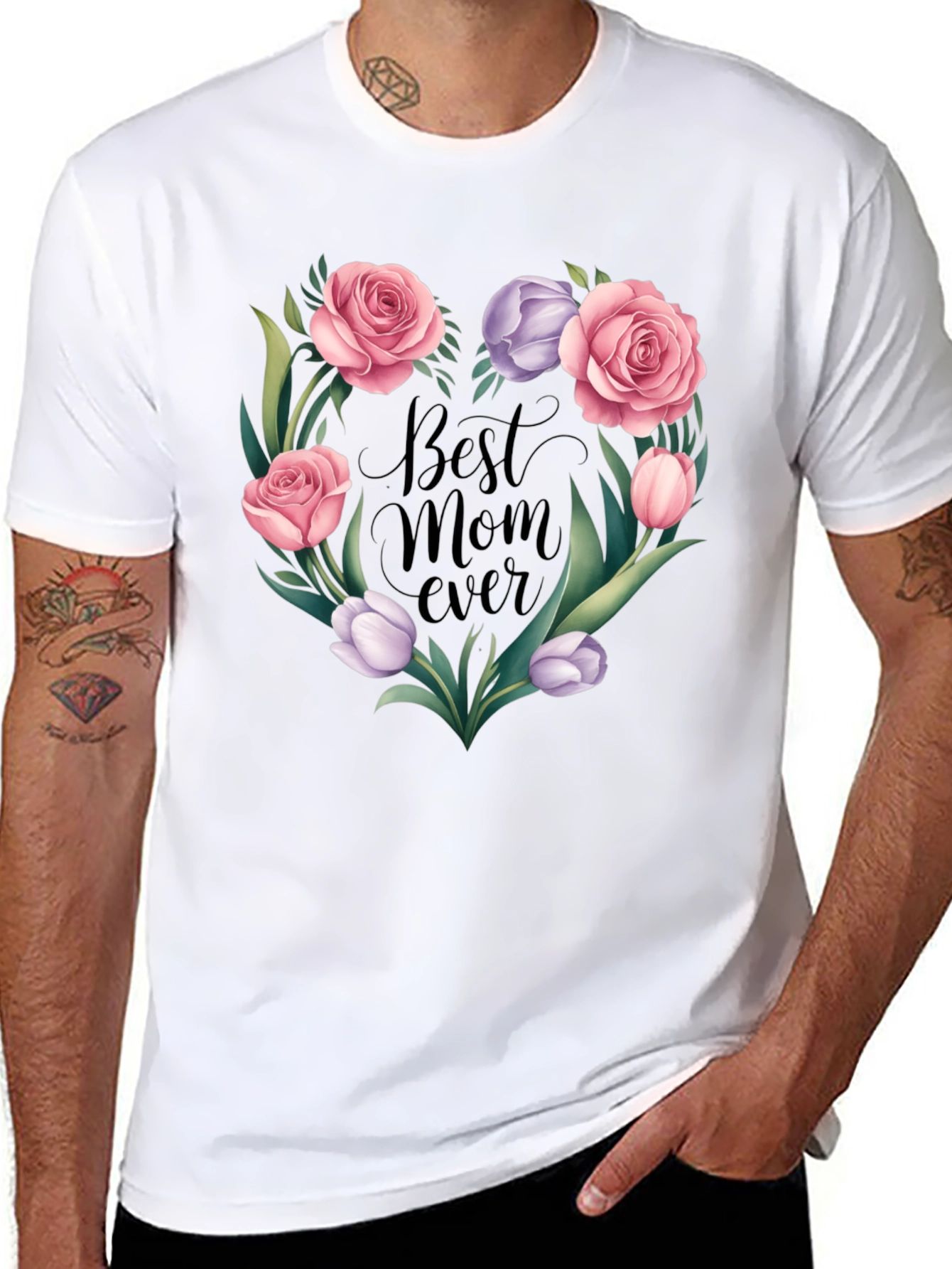 Best Mom Ever Floral Heart Graphic Tee