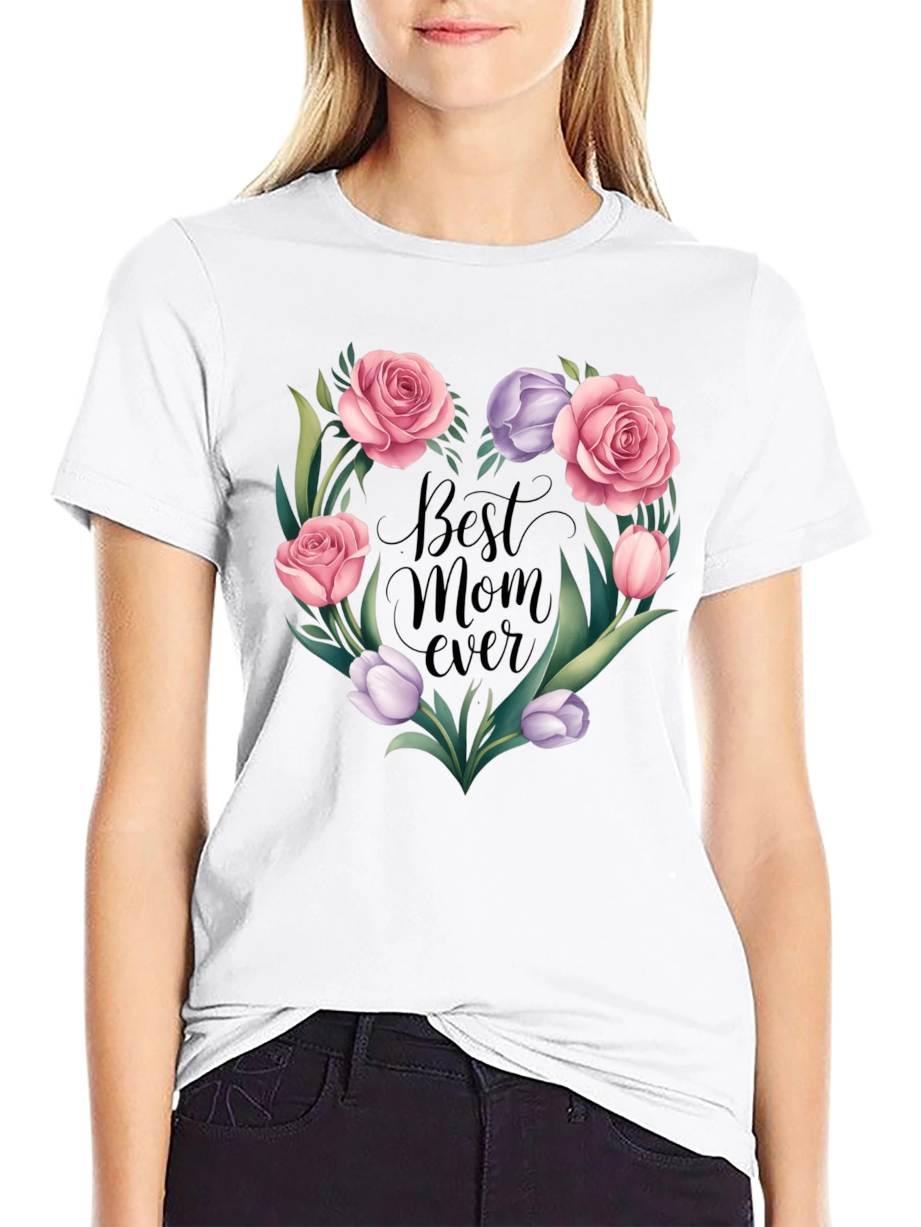 Best Mom Ever Floral Heart Graphic Tee