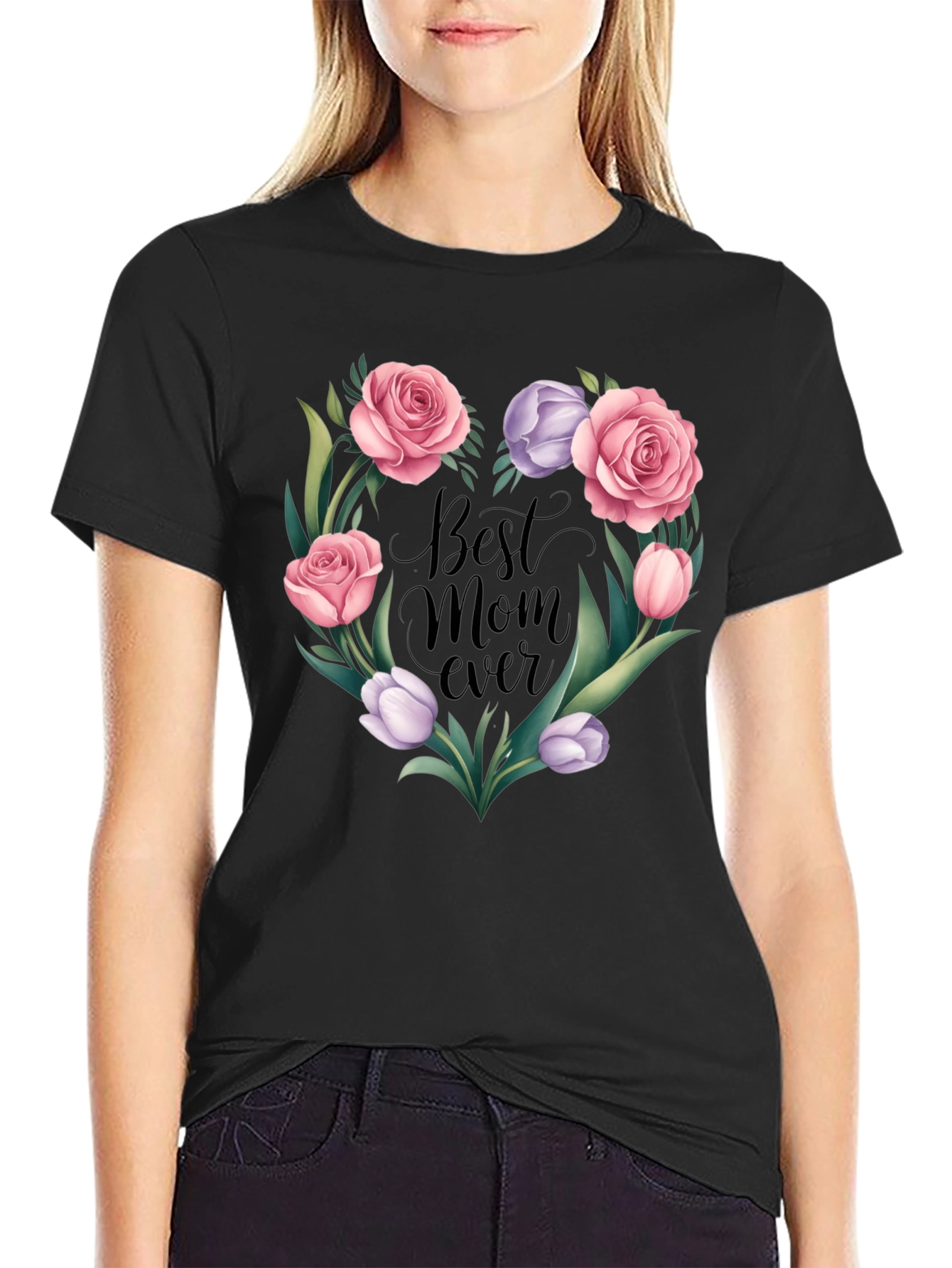 Best Mom Ever Floral Heart Graphic Tee