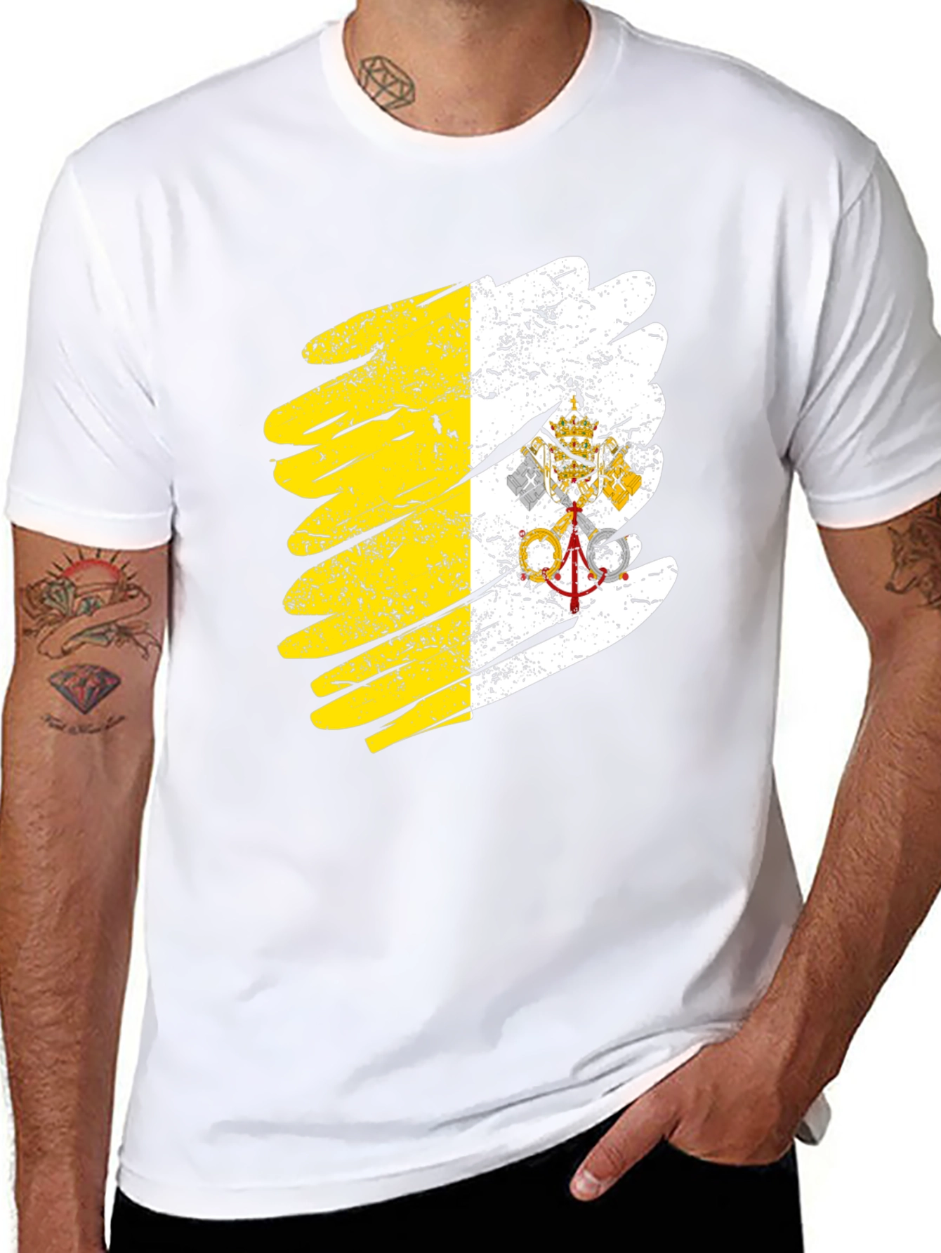 Vatican Flag Brush Stroke Black T-Shirt