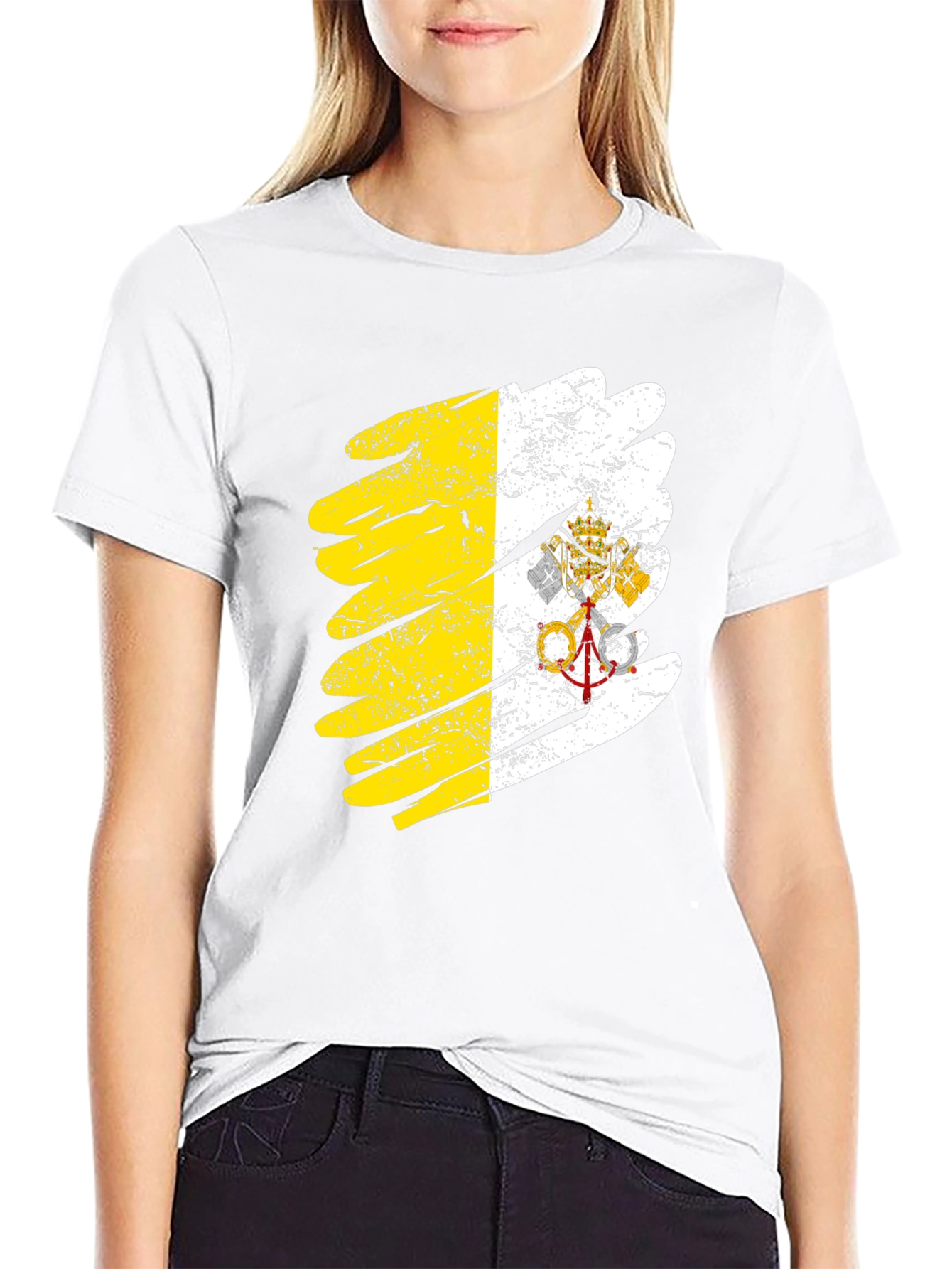 Vatican Flag Brush Stroke Black T-Shirt