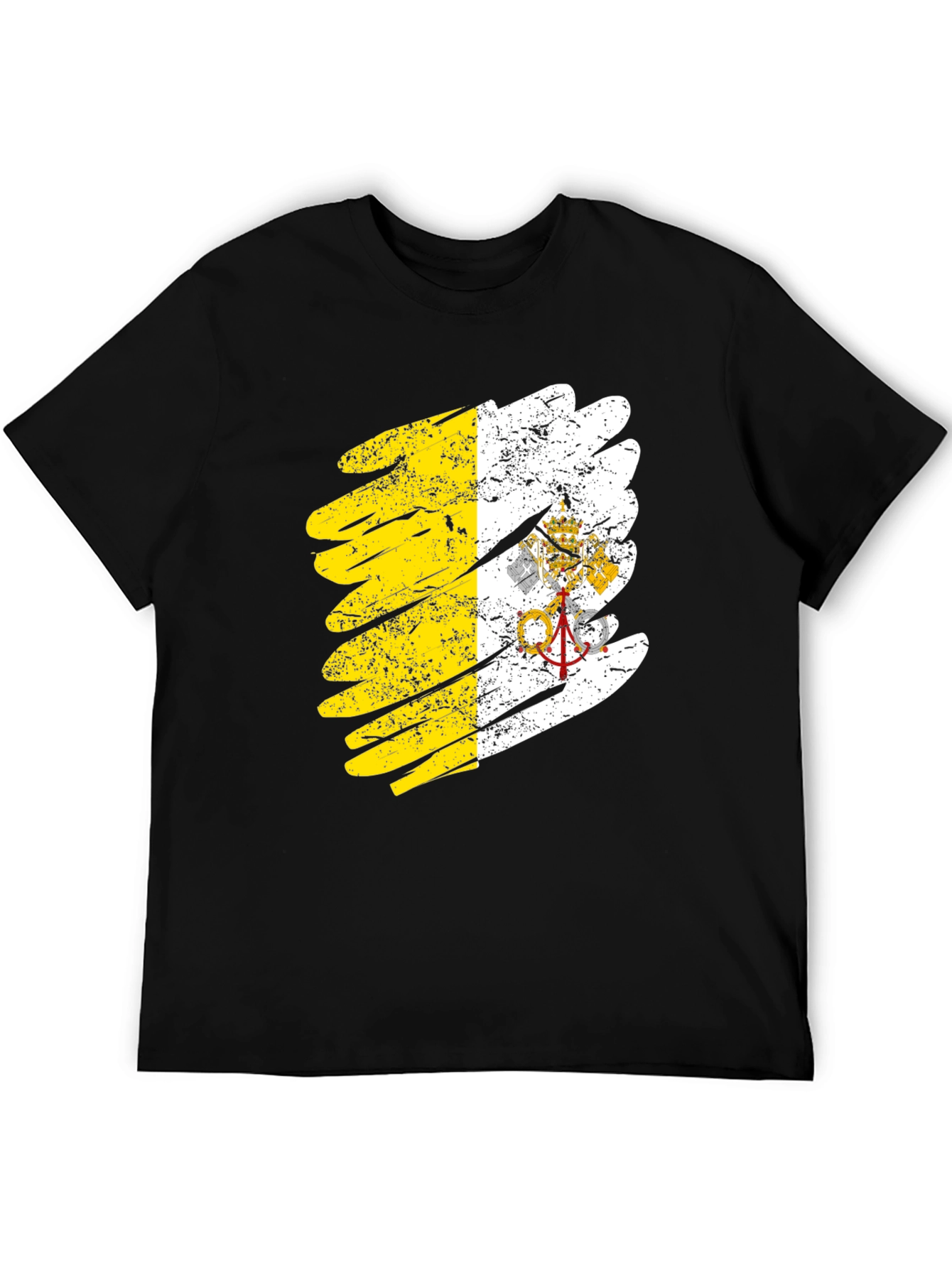 Vatican Flag Brush Stroke Black T-Shirt