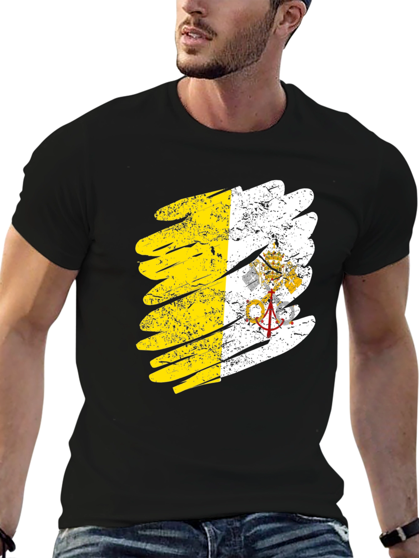 Vatican Flag Brush Stroke Black T-Shirt