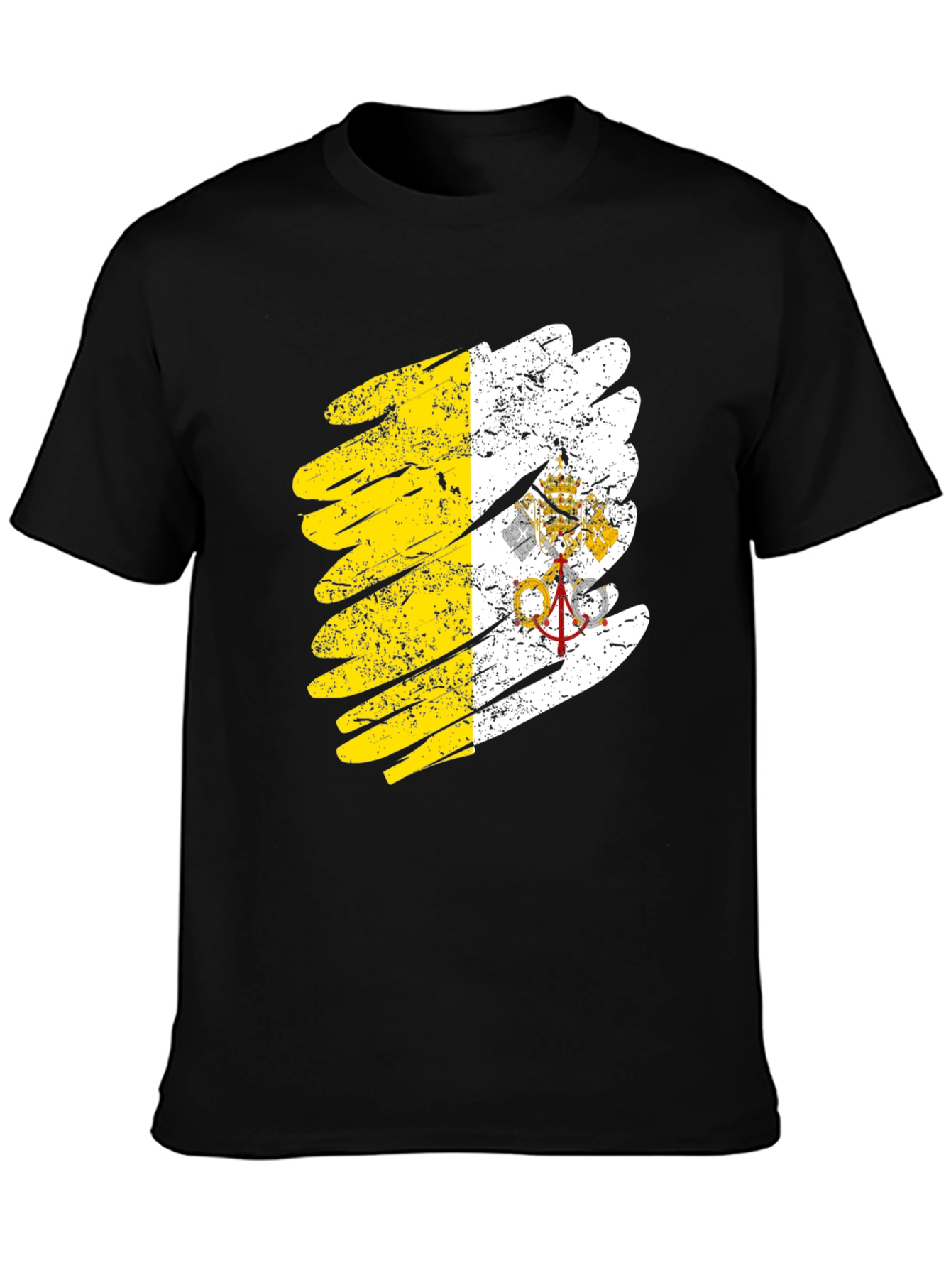 Vatican Flag Brush Stroke Black T-Shirt