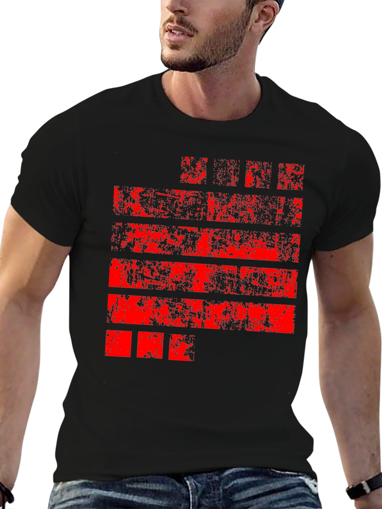 Distressed Red Graphic Black T-Shirt