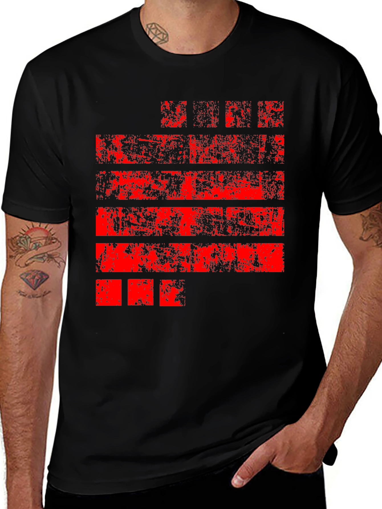 Distressed Red Graphic Black T-Shirt