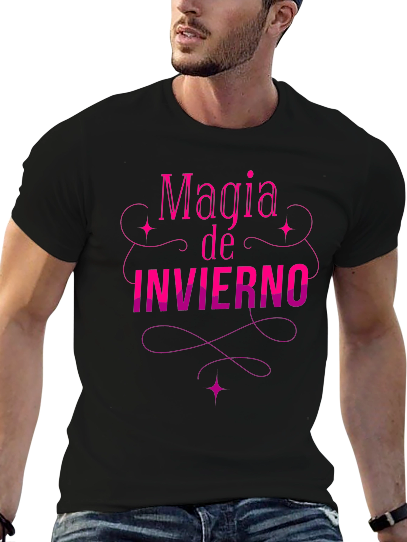 Magia de Invierno Graphic Tee - Stylish Black T-Shirt