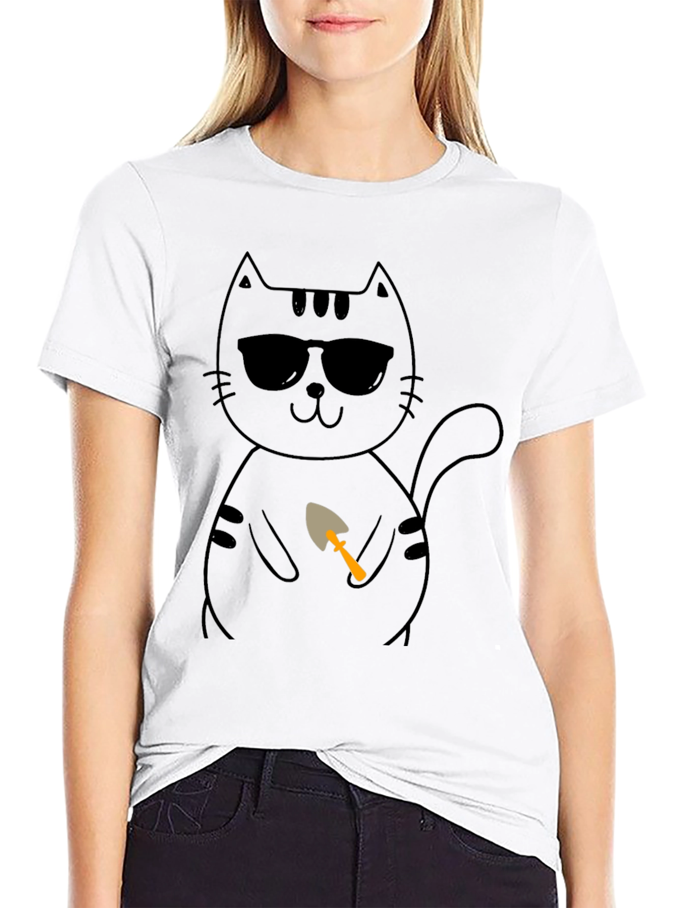 Cool Cat with Shovel T-Shirt - Black