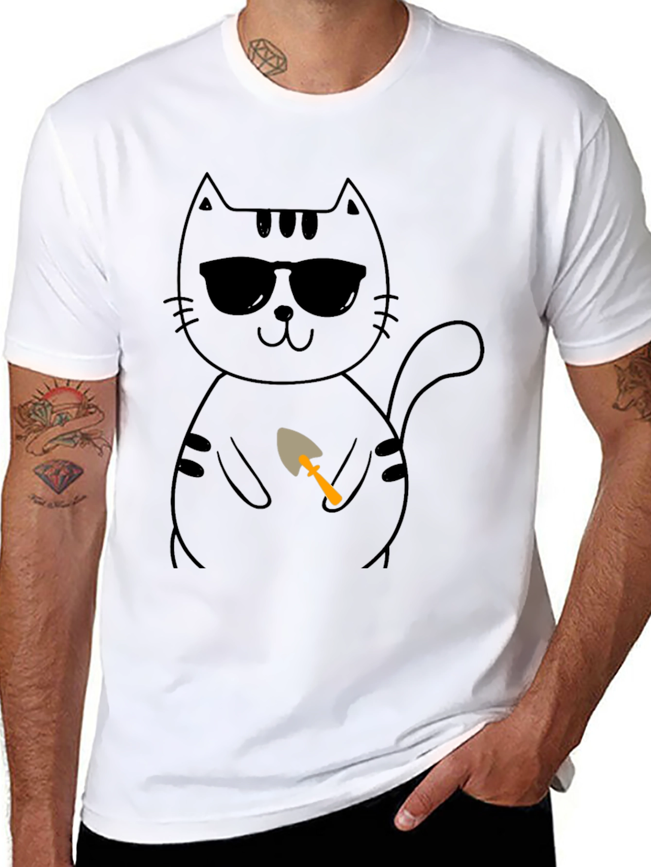 Cool Cat with Shovel T-Shirt - Black
