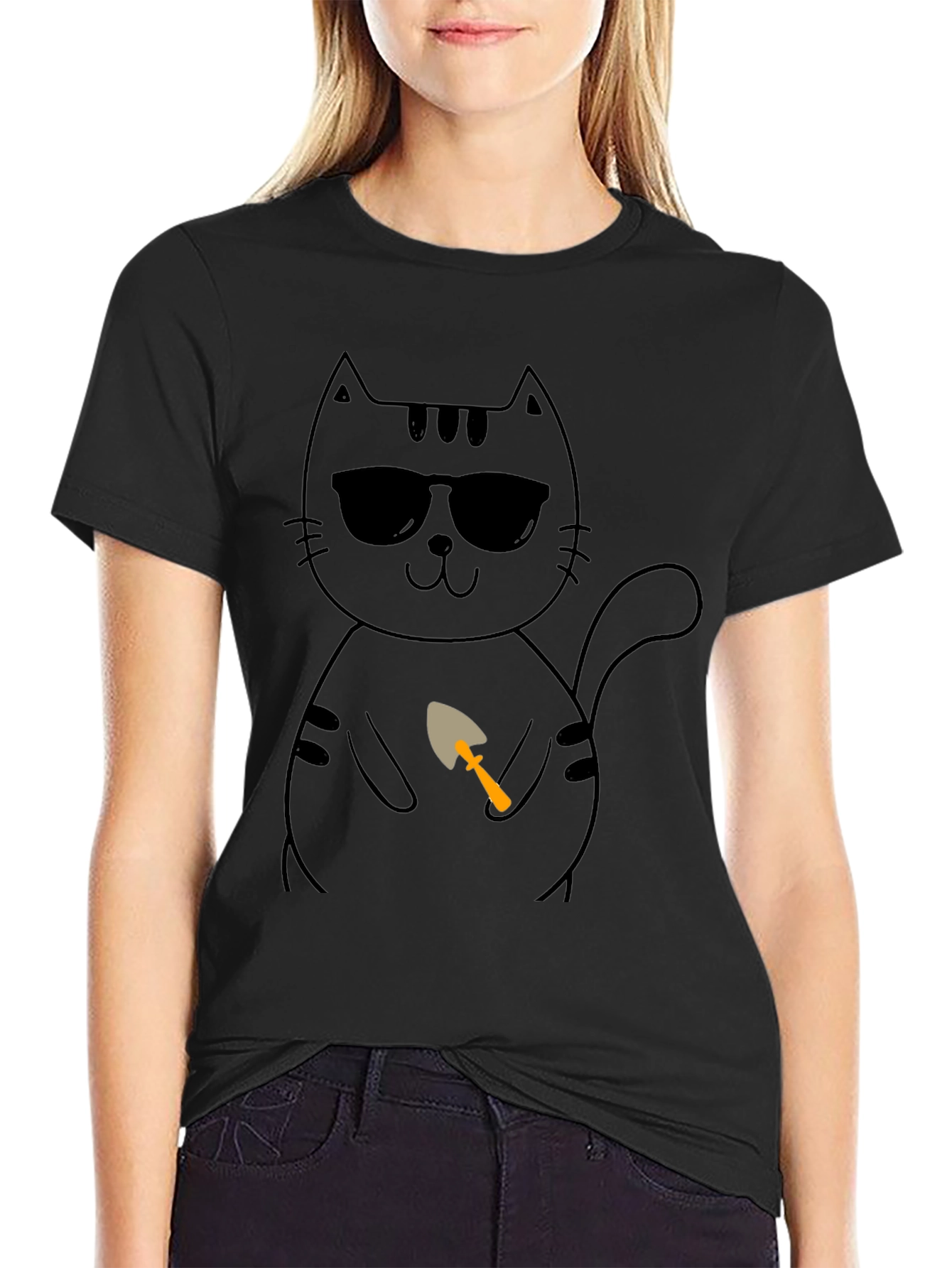 Cool Cat with Shovel T-Shirt - Black