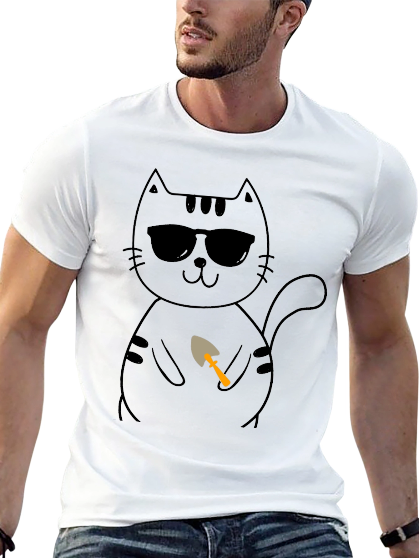 Cool Cat with Shovel T-Shirt - Black