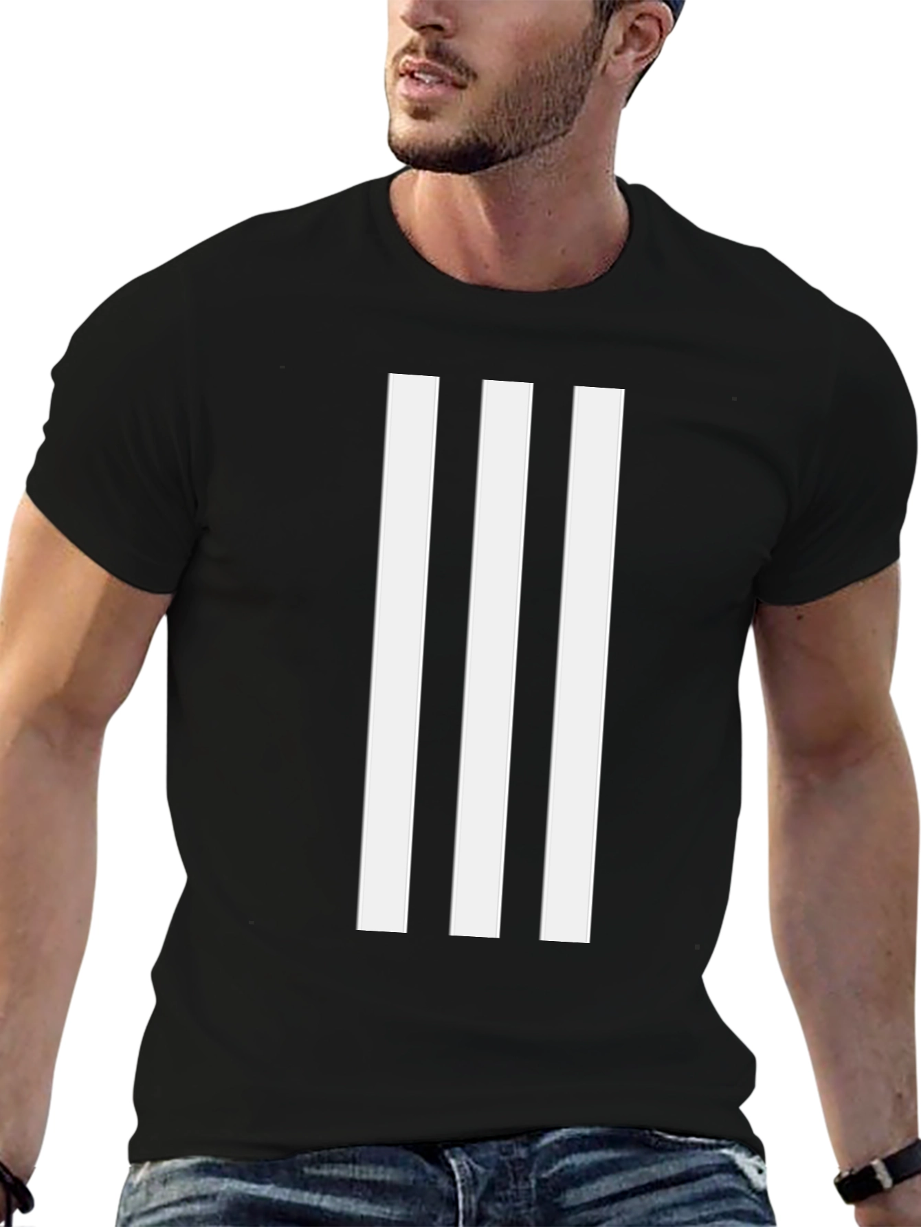 Mens Black Tee with White Stripes
