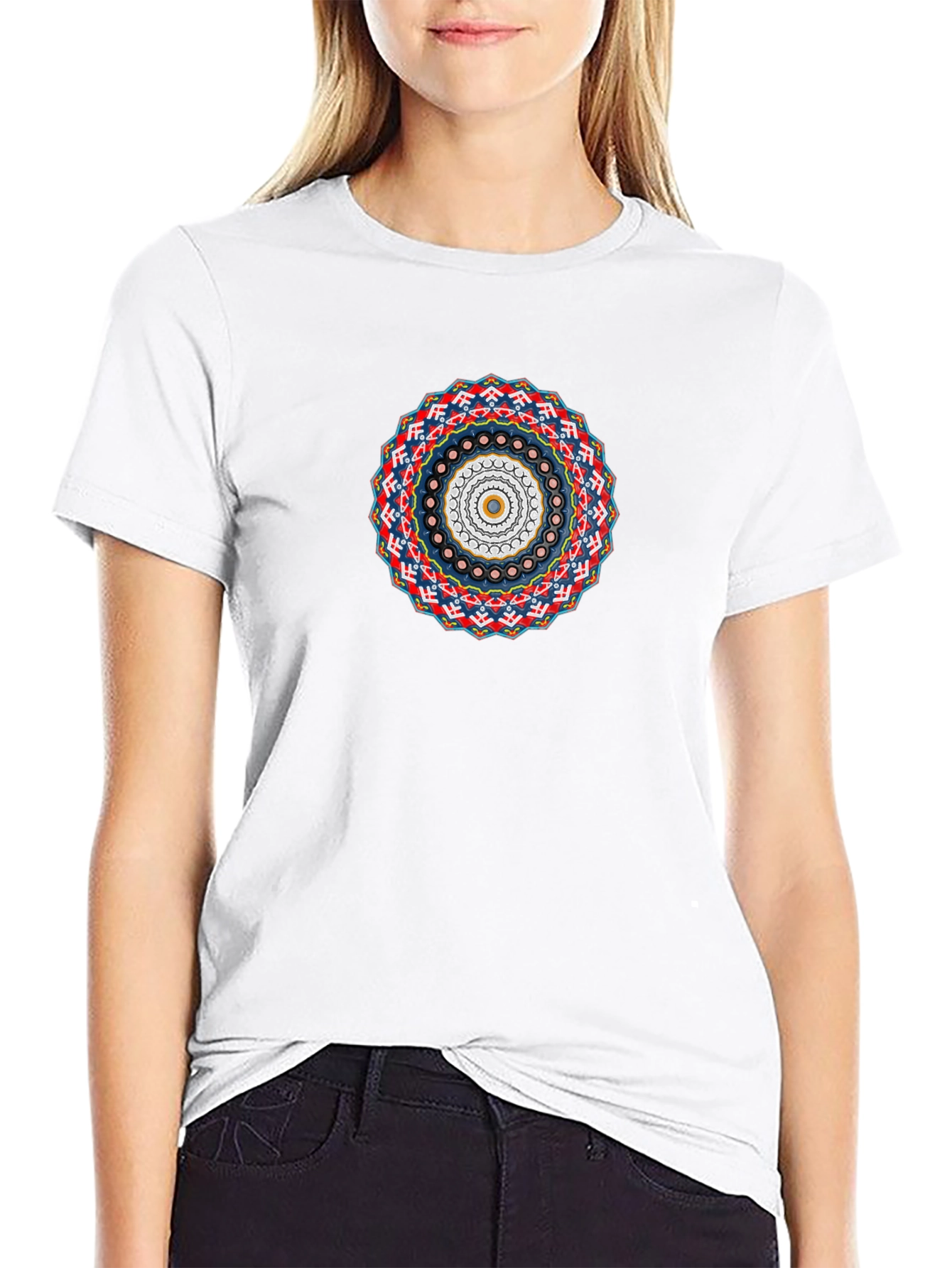Geometric Mandala Print Black T-Shirt